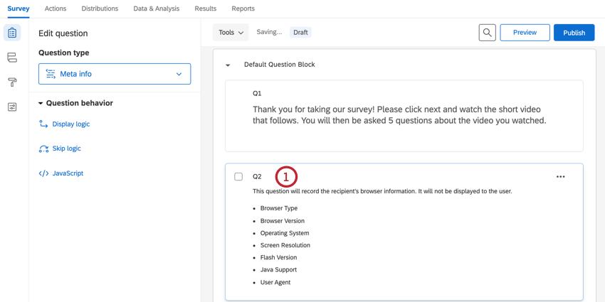 Browser-Metadaten-Frage im Survey Builder