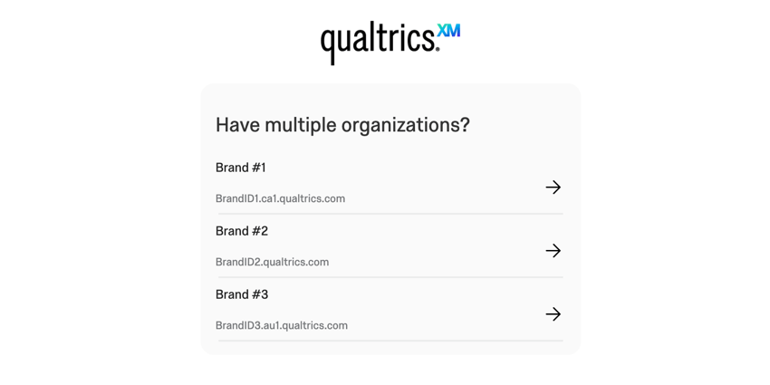 the "have multiple organizations" screen. three different brands are visible for the user to choose from.