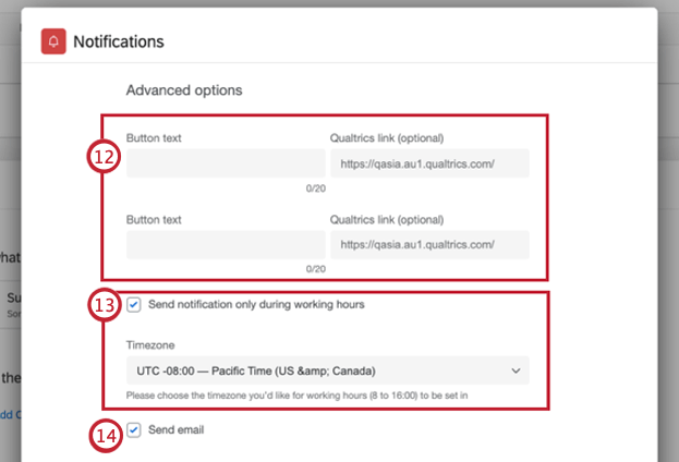 configuração das opções avançadas