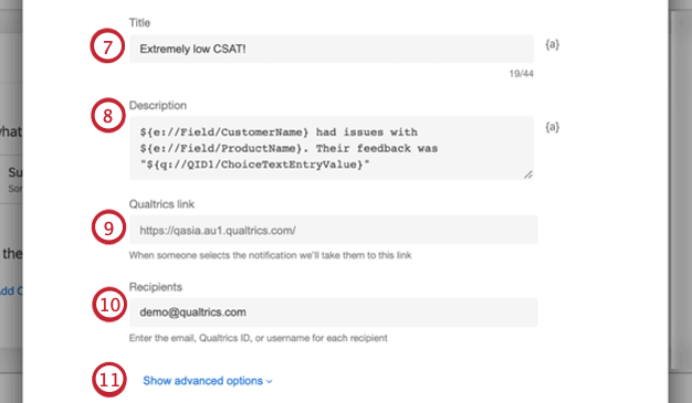 définir les détails de base de la tâche de flux de notification
