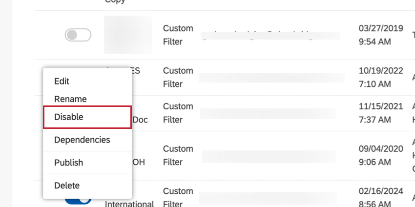 Disable from the dropdown menu