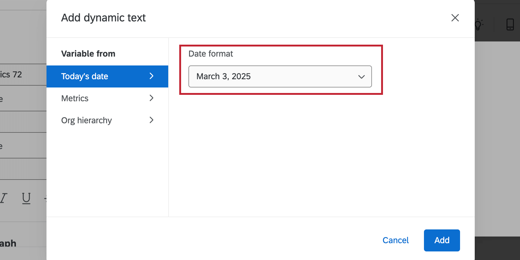 Opções de formato de data