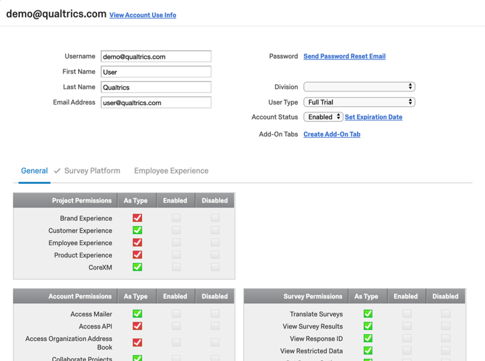 image of a user page when changing user permissions