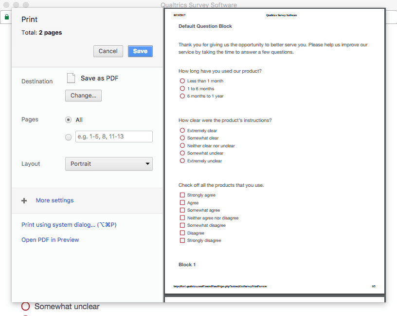 Save to a PDF selected on the Print Preview window