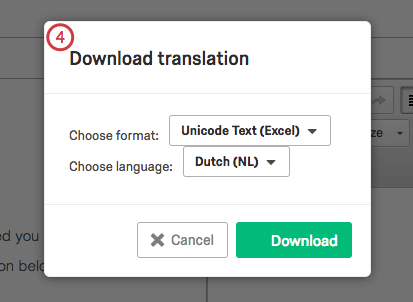 Télécharger le menu de traduction avec des options pour choisir le format et la langue