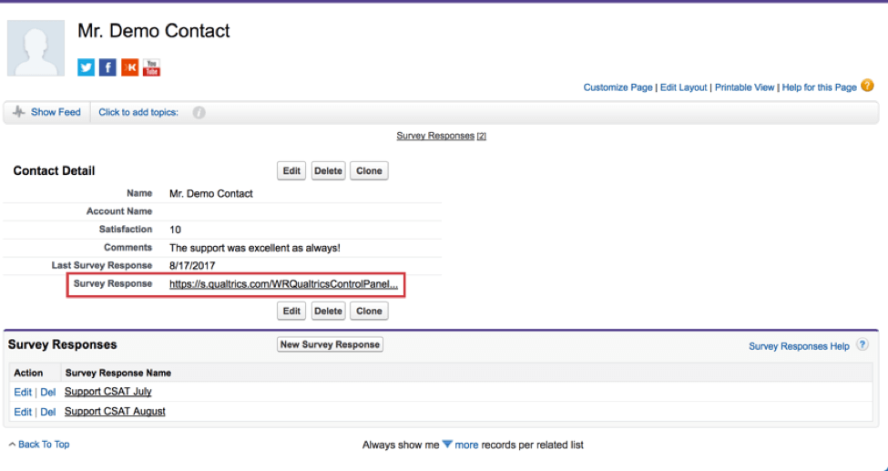 Lien vers la réponse à lenquête dans le contact Salesforce