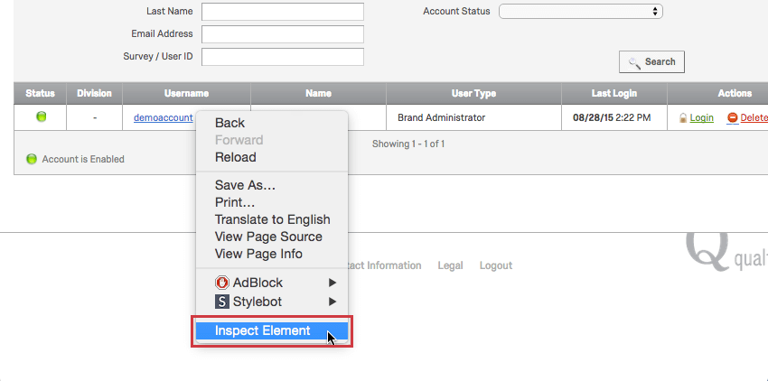 Right-click to access Inspect Element