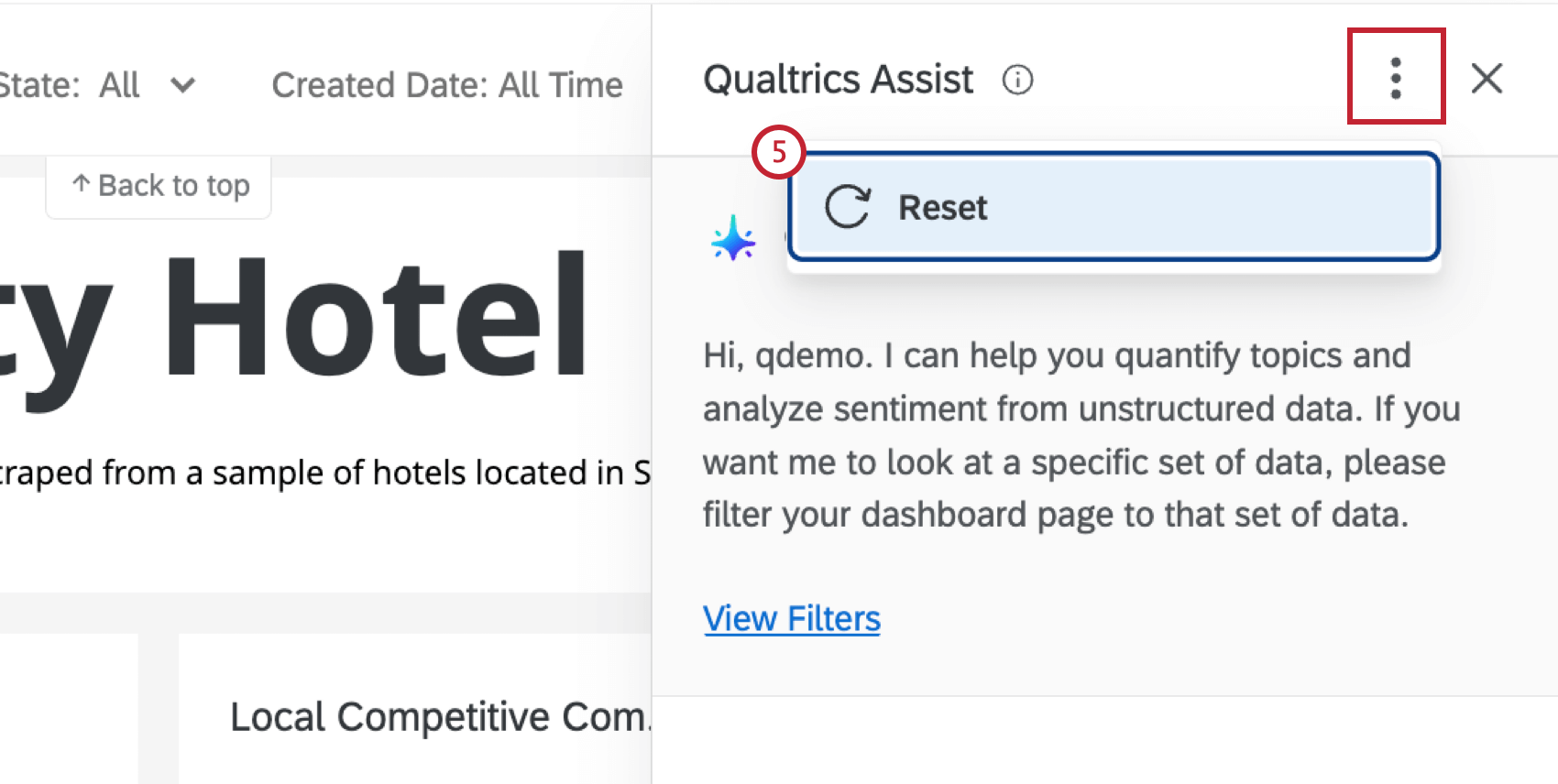 Reset option in the Qualtrics Assist panel