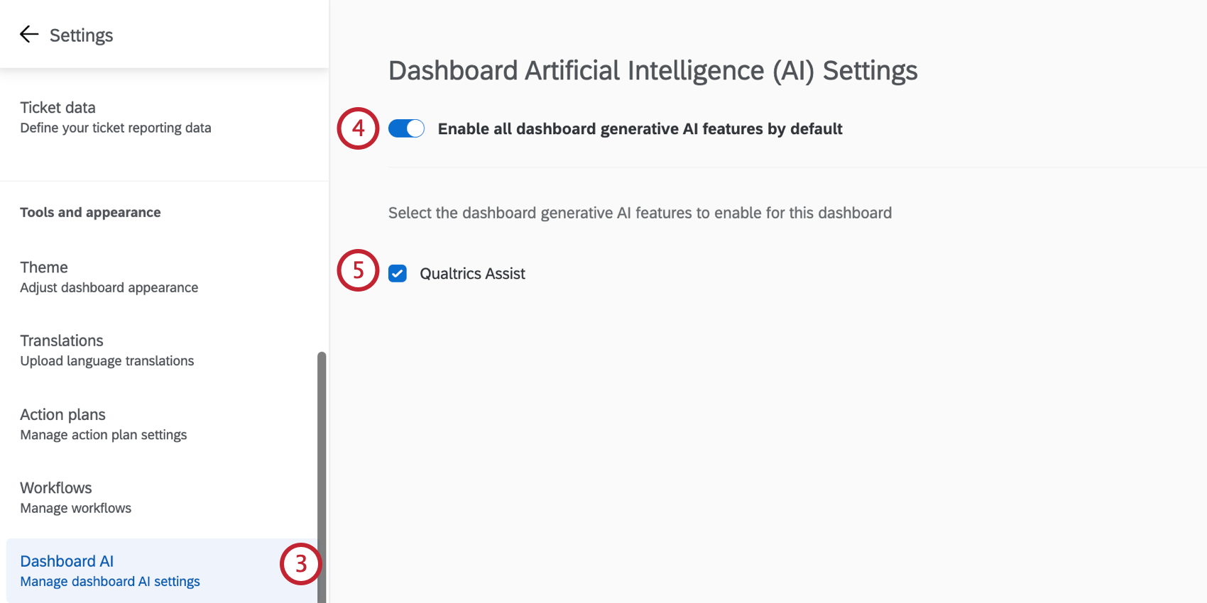 Dashboard AI settings