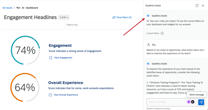 Qualtrics Assist dans un tableau de bord