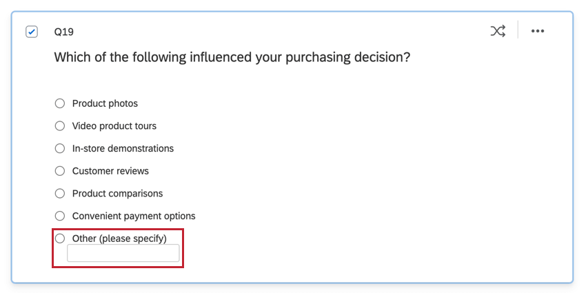 eine Multiple-Choice-Frage mit einer Liste von Optionen. Die andere steht am Ende der Liste
