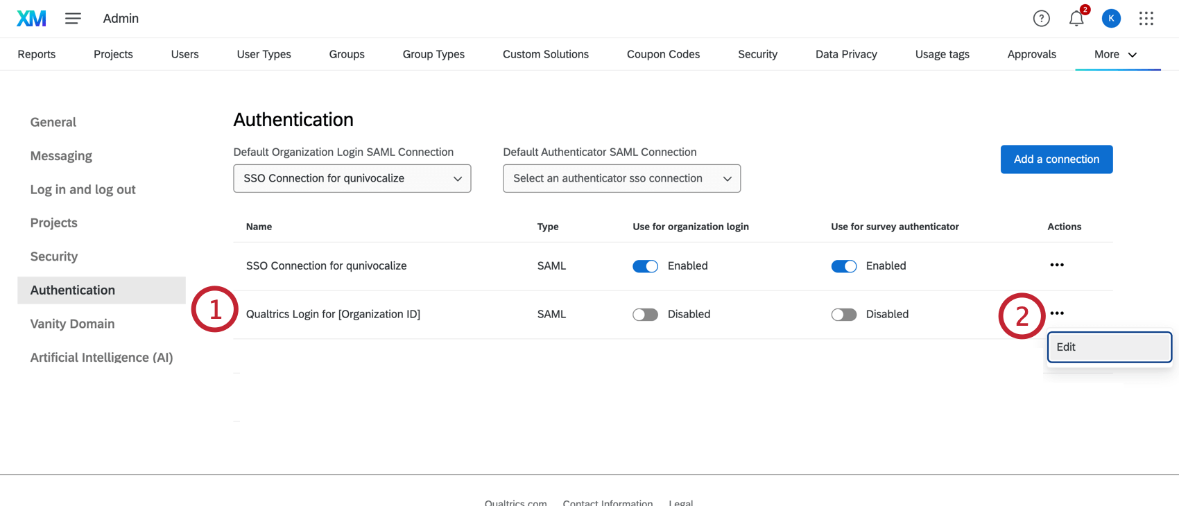 Opción de edición para el inicio de sesión de qualtrics
