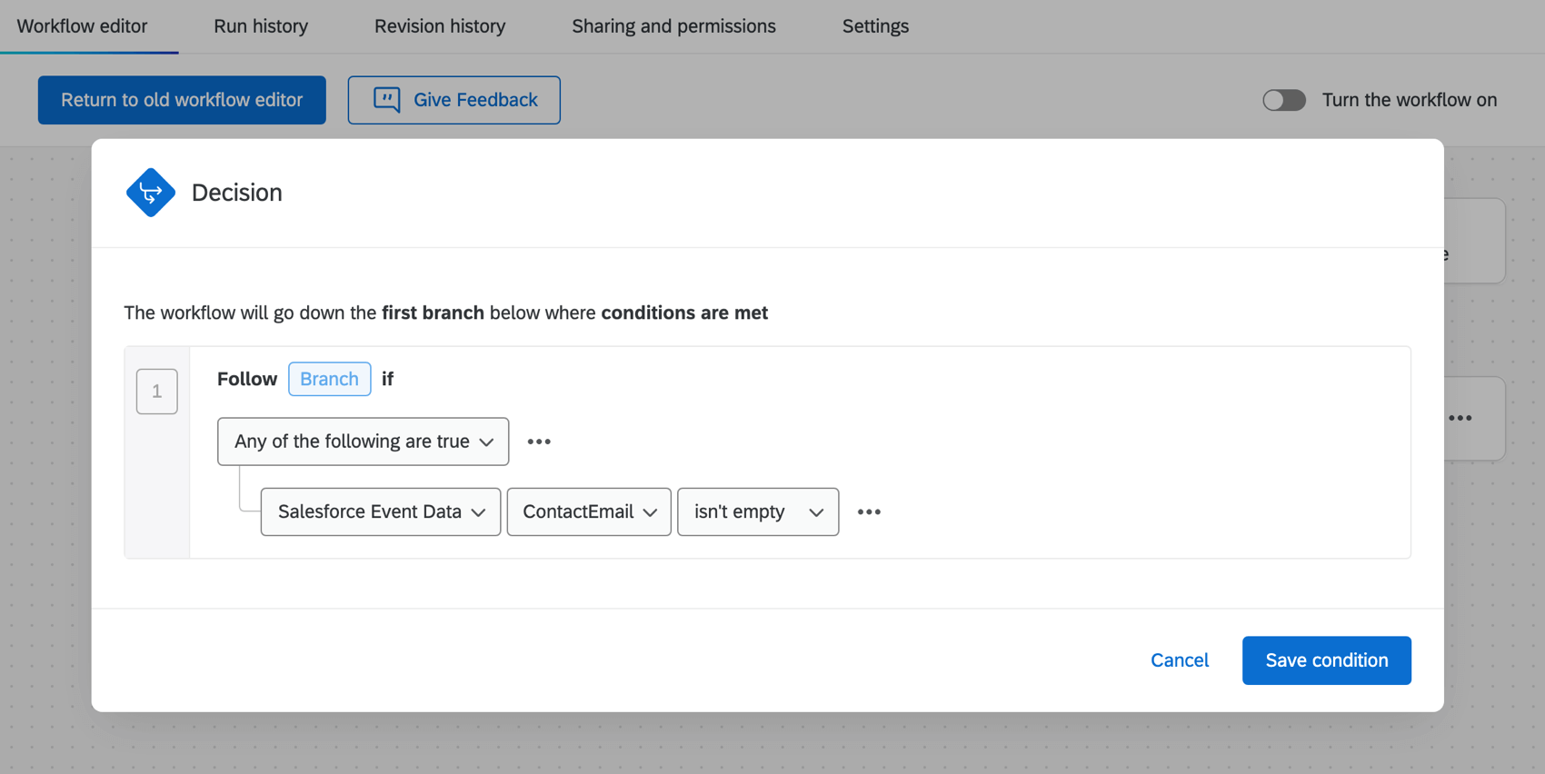 eine Bedingung für das Ereignis salesforce
