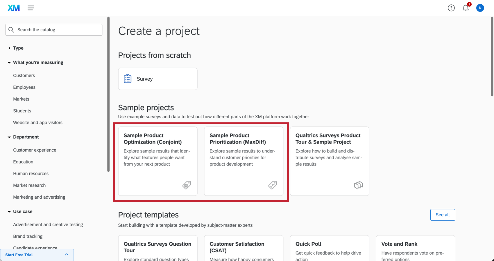 Mostra i progetti di analisi congiunta e maxdiff presenti nellaccount di prova di designxm.