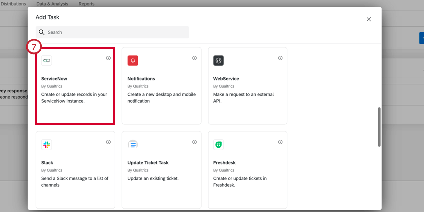 Seleccionar ServiceNow en la ventana de selección de tarea