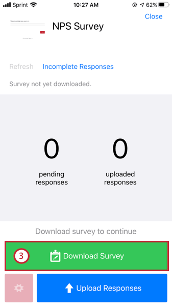 the download survey button on the survey screen