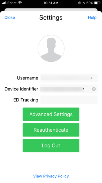 the app settings