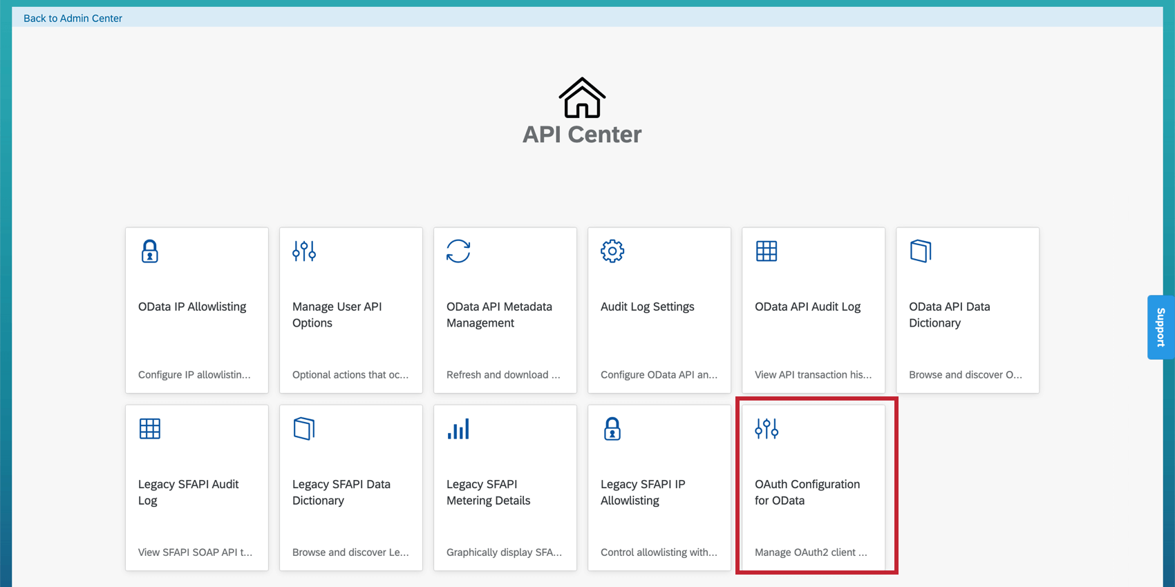 Voce di menu per la configurazione di OAuth di Successfactors.