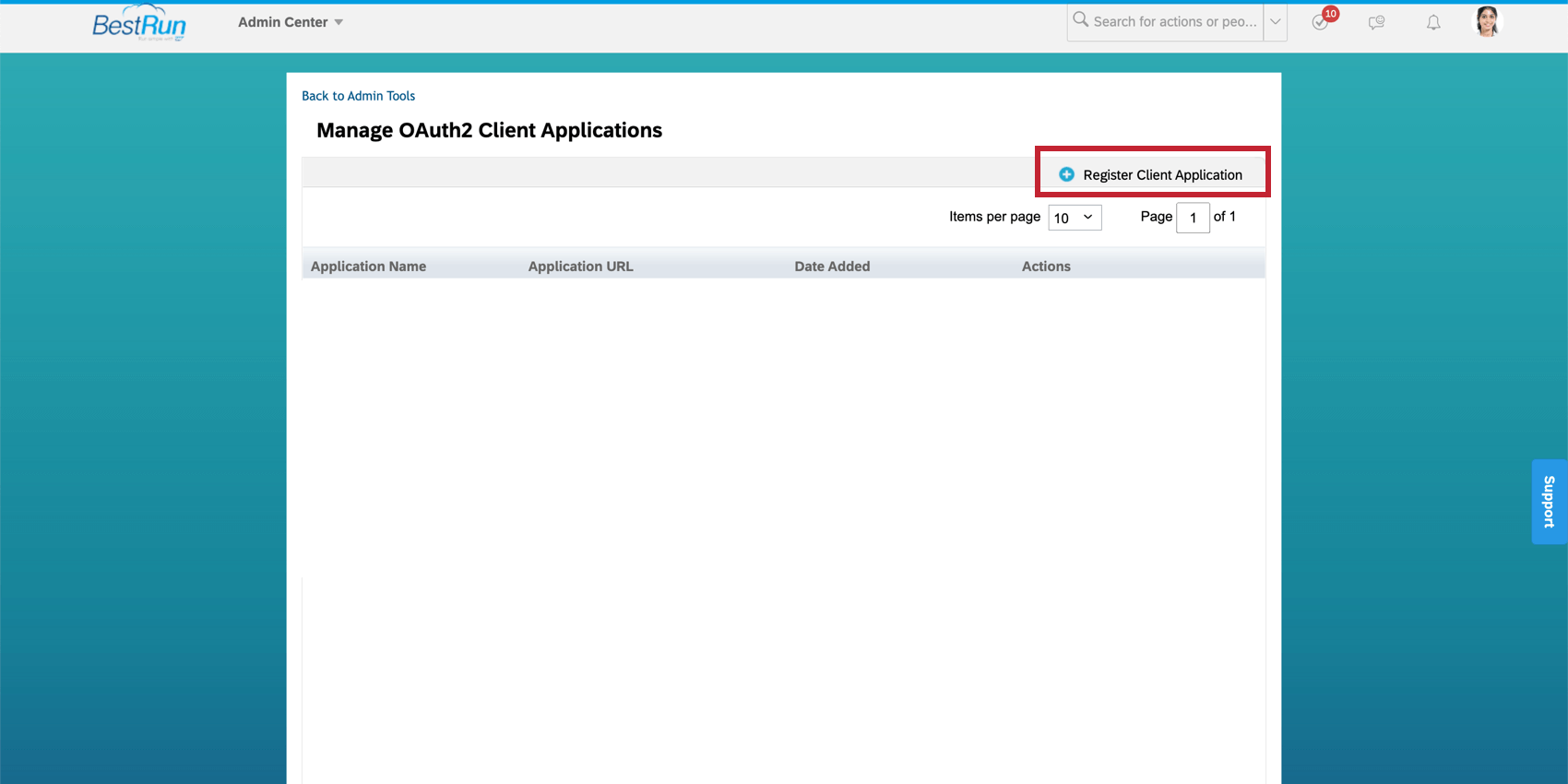 SuccessFactors-Drucktaste zum Registrieren eines neuen Clients für die Authentifizierung.