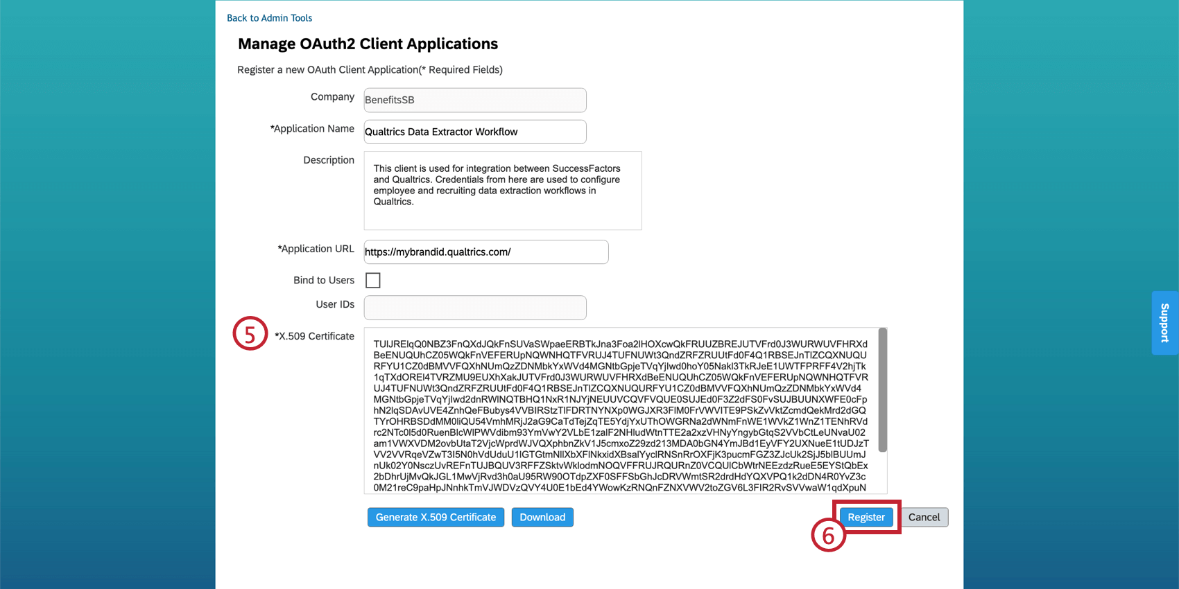 Setup menu for OAuth configuration, highlights where to input the public key generated in step 1.