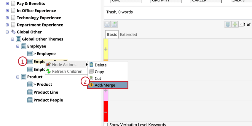 Select add/merge from node actions
