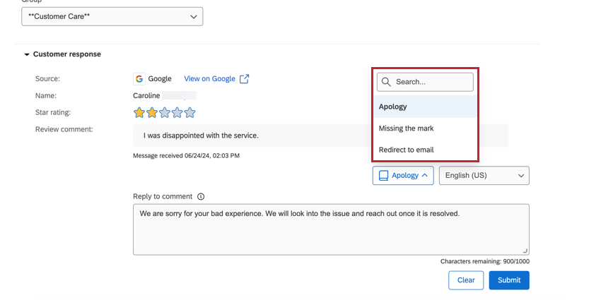 Template dropdown menu highlighted