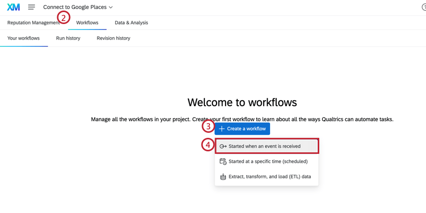 Creating a workflow when an event is received