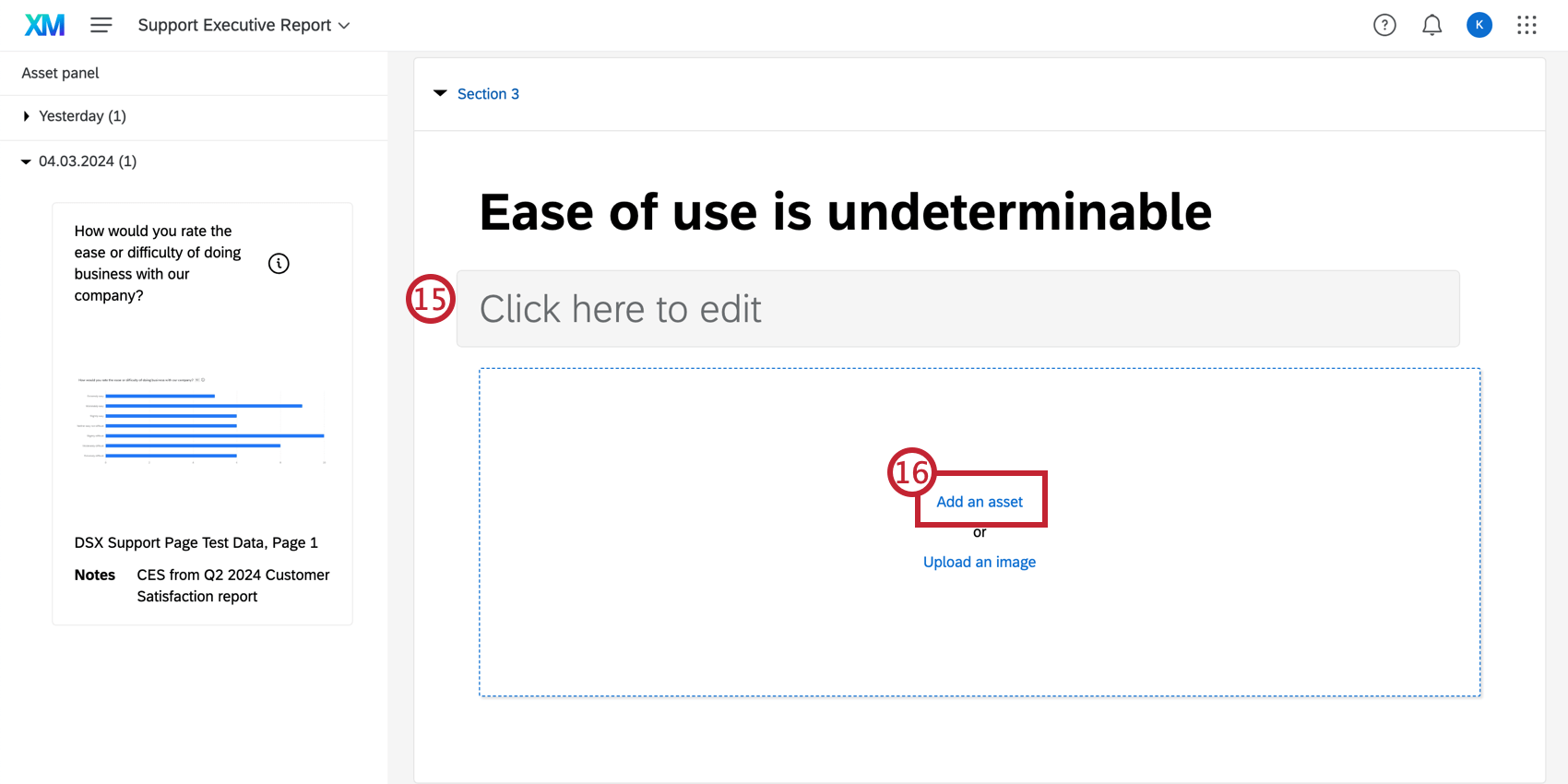 Add an Asset button at the bottom of a section