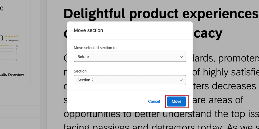 I menu a tendina e il pulsante di spostamento vengono evidenziati testo