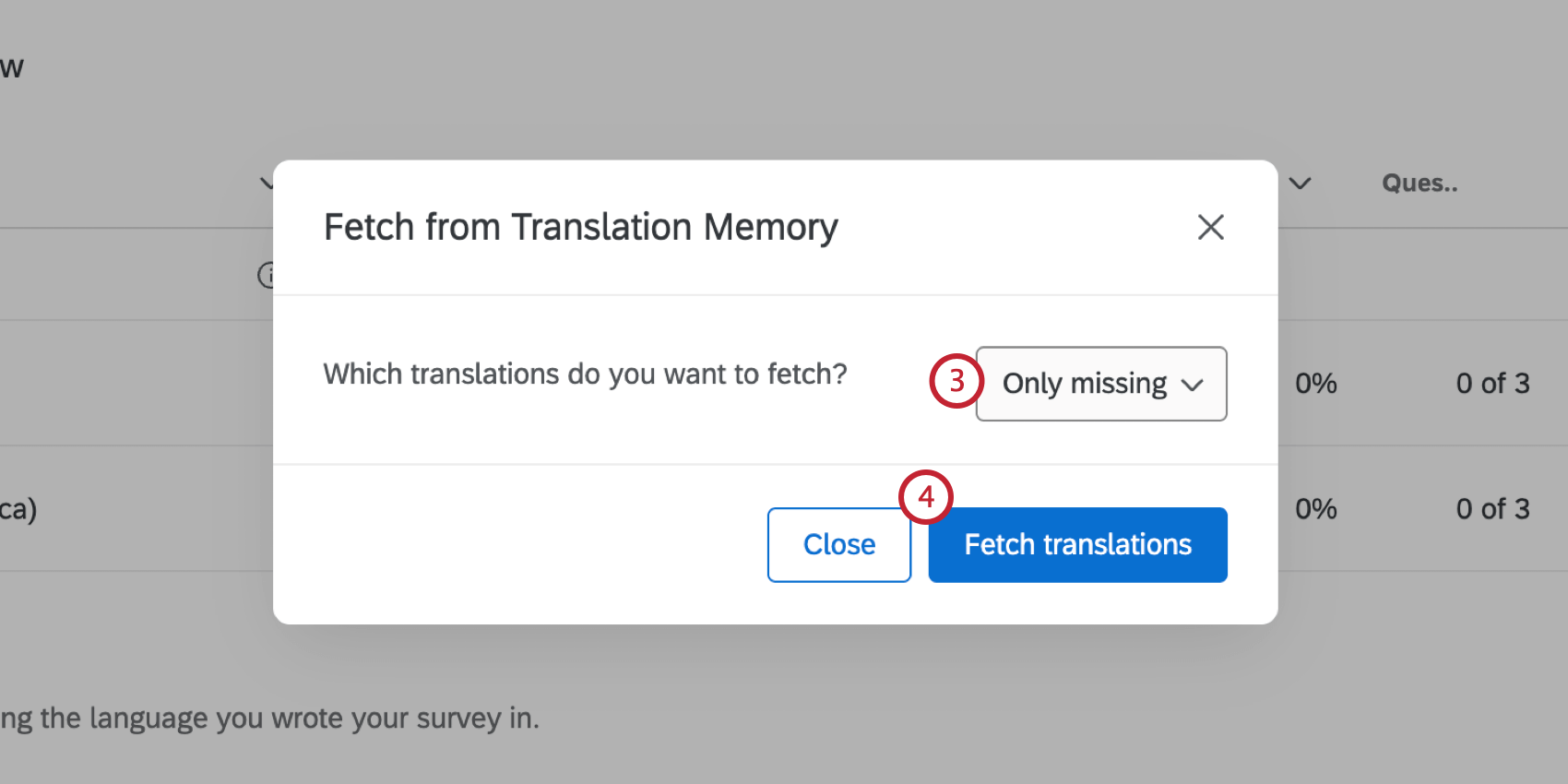 Dropdown menu with the options to select all or only missing translations