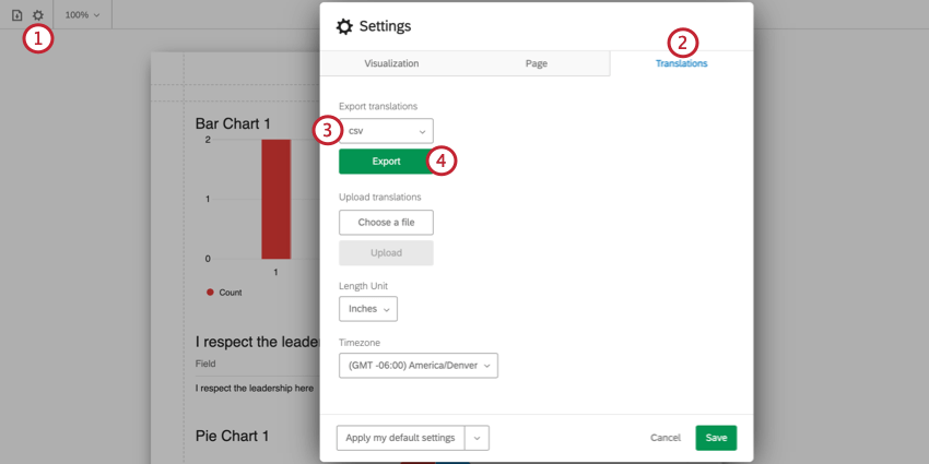 the translation tab of the global report options