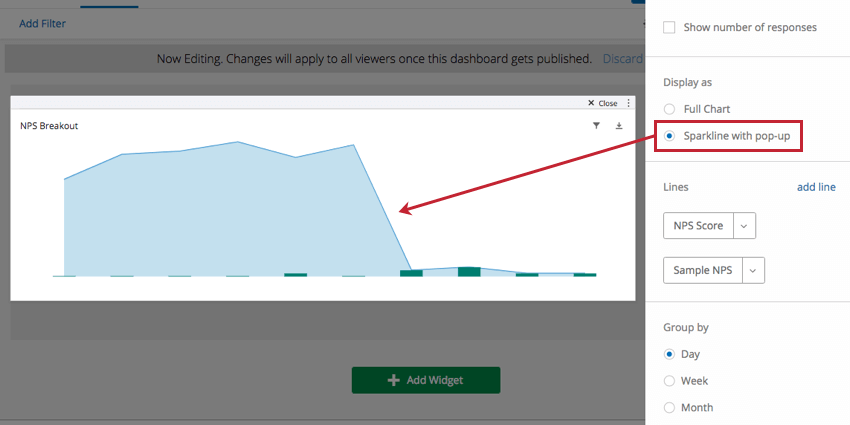 Optionsschaltfläche Sparkline mit Popup-Fenster