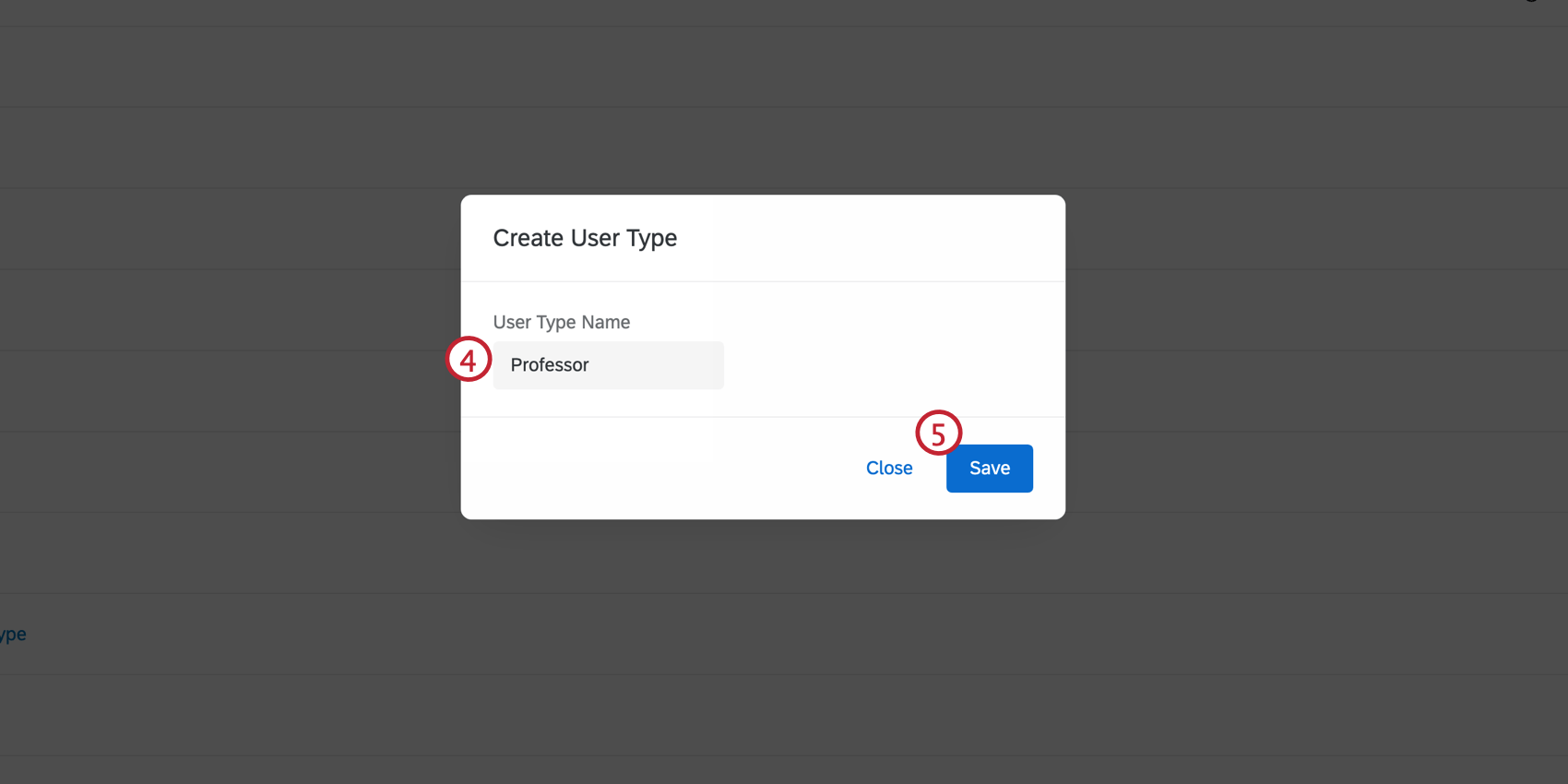Mostra come nominare e salvare un nuovo tipo di utente utilizzando il menu a comparsa.
