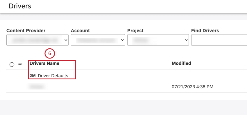 Individuare XM Driver Defaults nella tabella della pagina Driver, nella colonna Nome driver