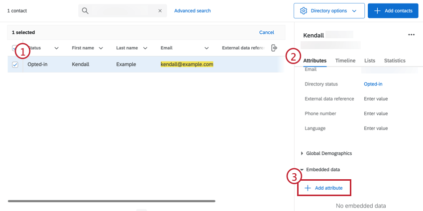Picture of selecting a contact and clicking the add attribute button