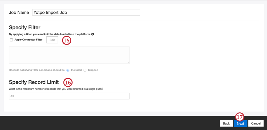 Spécifier le filtre et la limite denregistrement