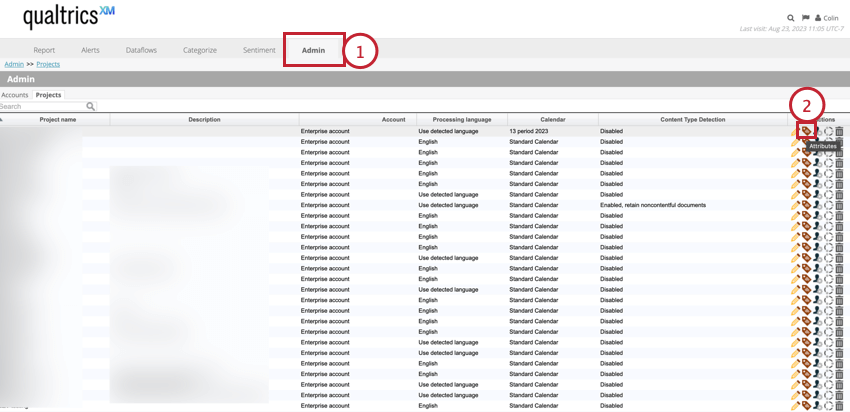 in the admin tab, clicking attributes