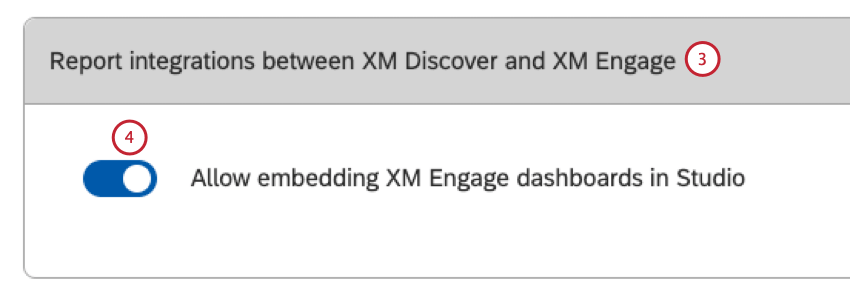 Rapports sur les intégrations entre XM Discover et XM Engage Section des paramètres