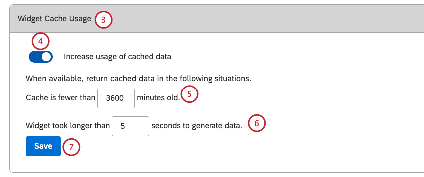 widget cache usage section