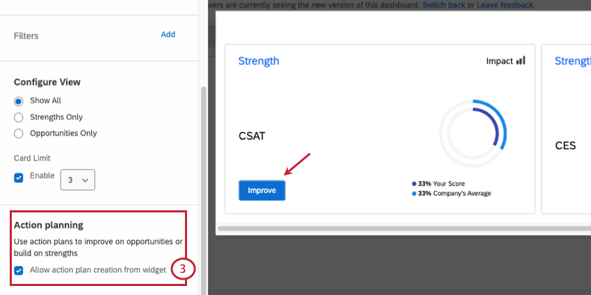 Enable action planning from focus area widget.