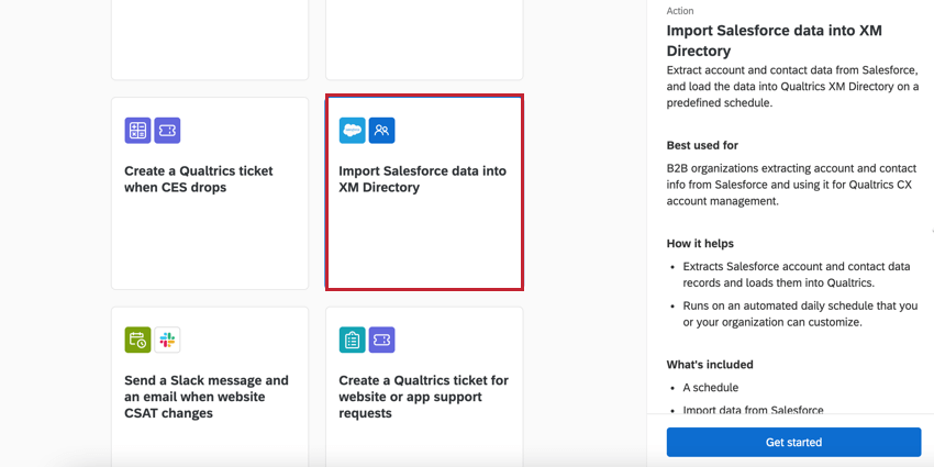 the import salesforce data into xm directory actions template
