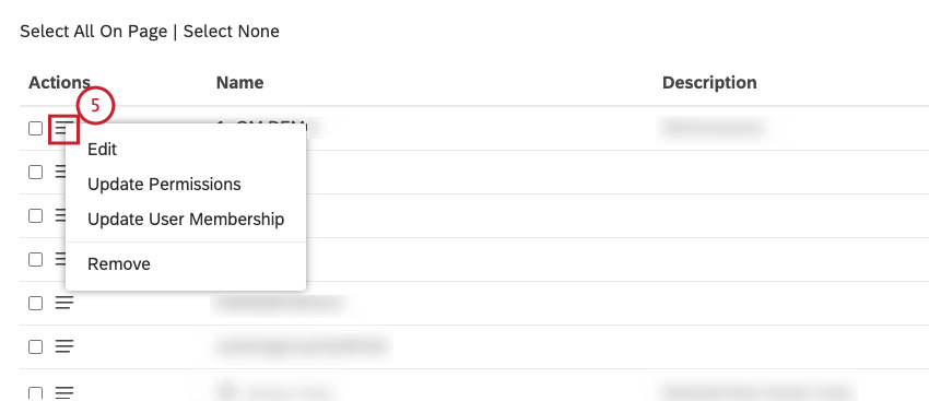 Expand the actions menu next to the group you wish to delete.
