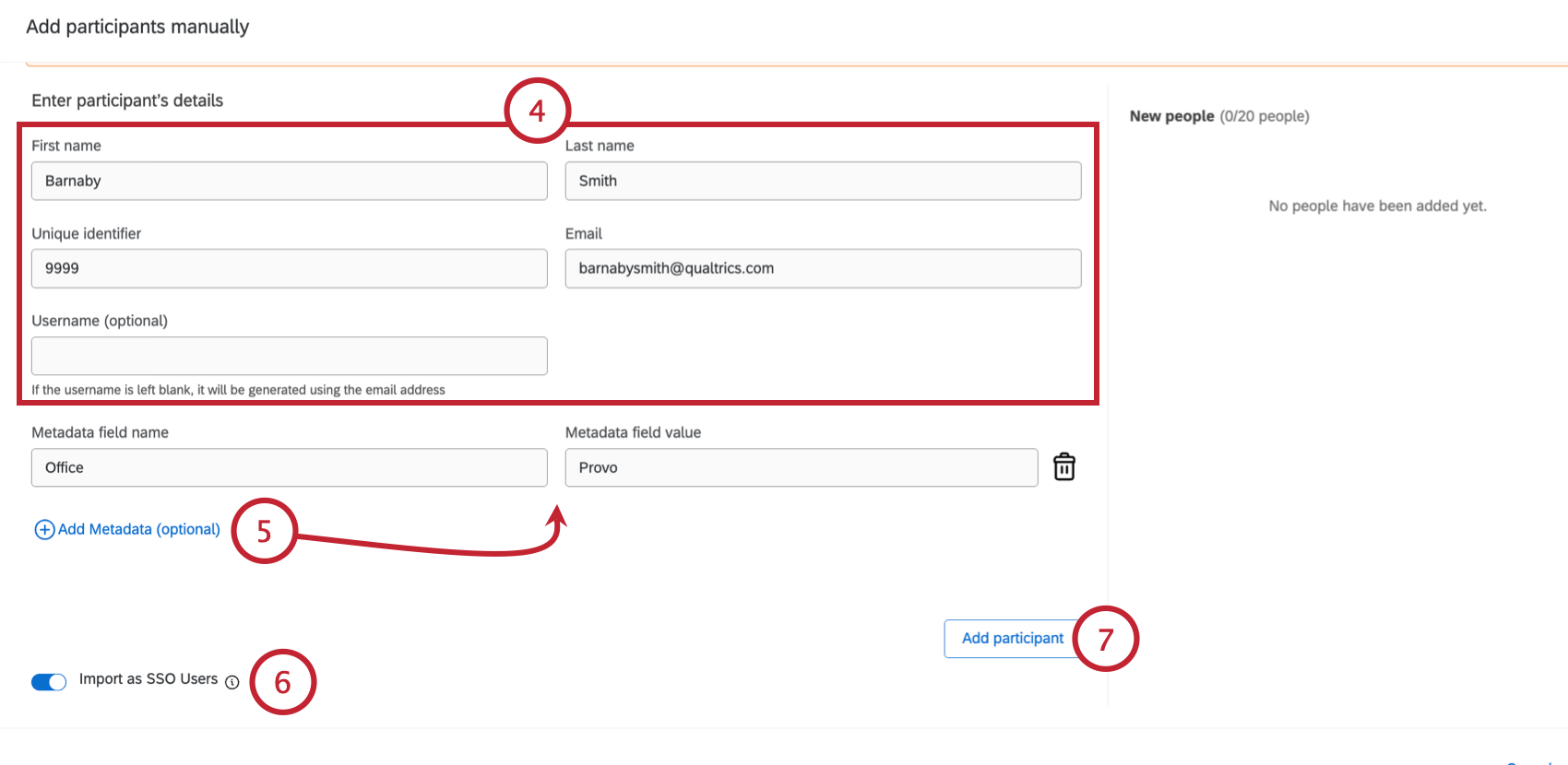 manually entering participant details