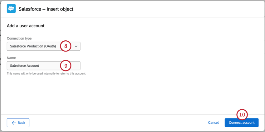 Elegir el tipo de cuenta de Salesforce que se agregará