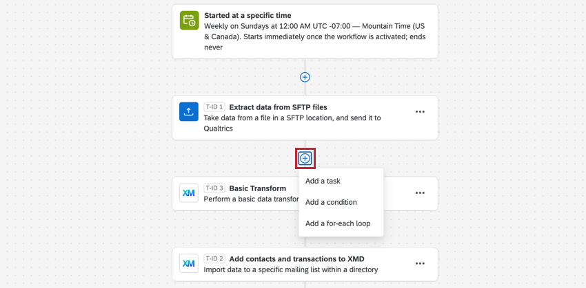 clicking the plus sign to add a task or condition