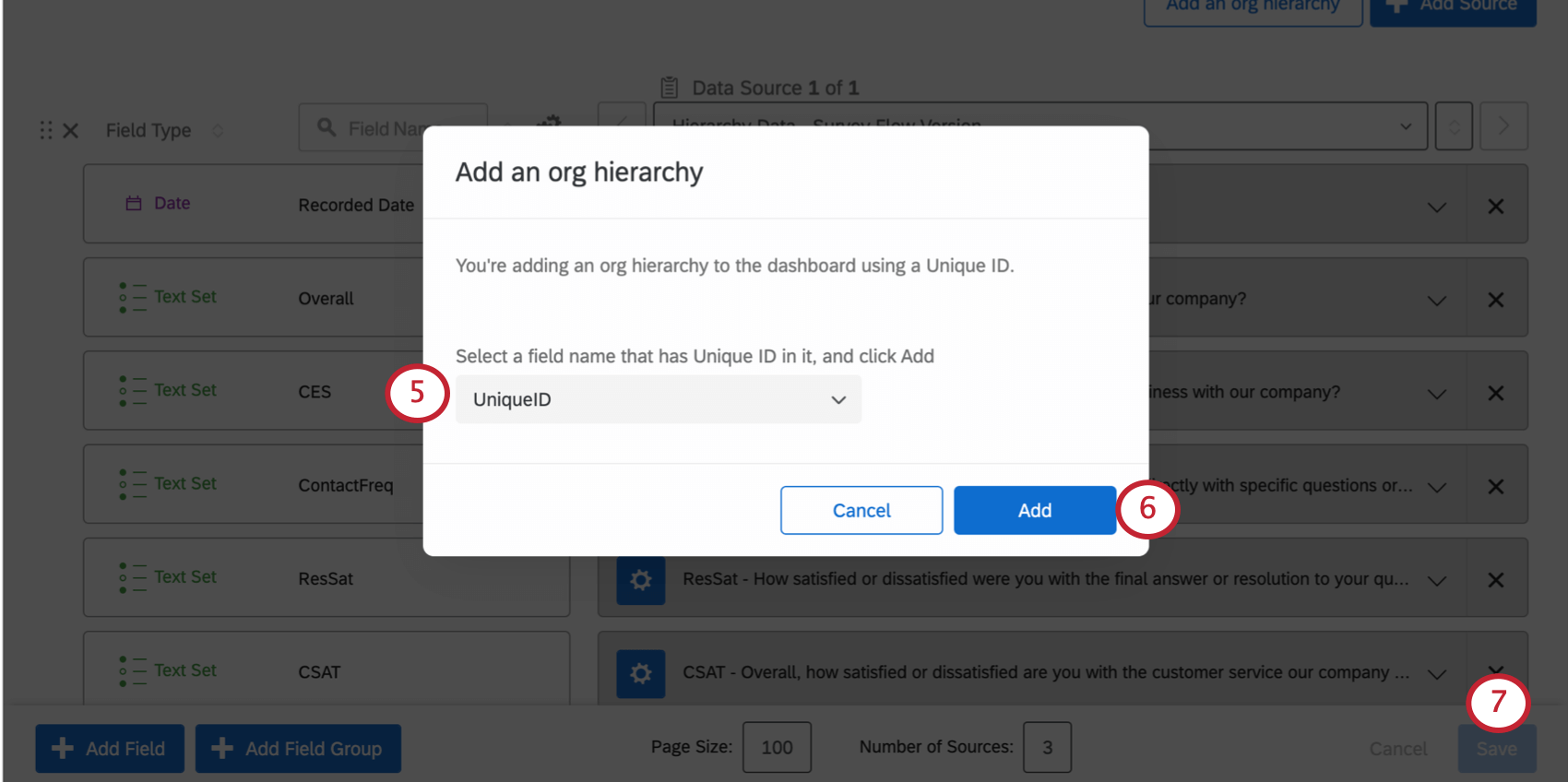 Popup now shows the unique ID field has been selected