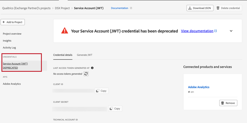 finding legacy jwt credentials in adobe