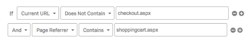 Wenn die aktuelle URL keinen Bestellungsabschluss enthält und der Seiten-Referrer den Einkaufswagen enthält