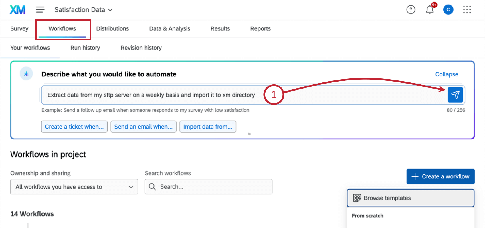 in the workflows tab of a project, submitting a prompt for AI generation