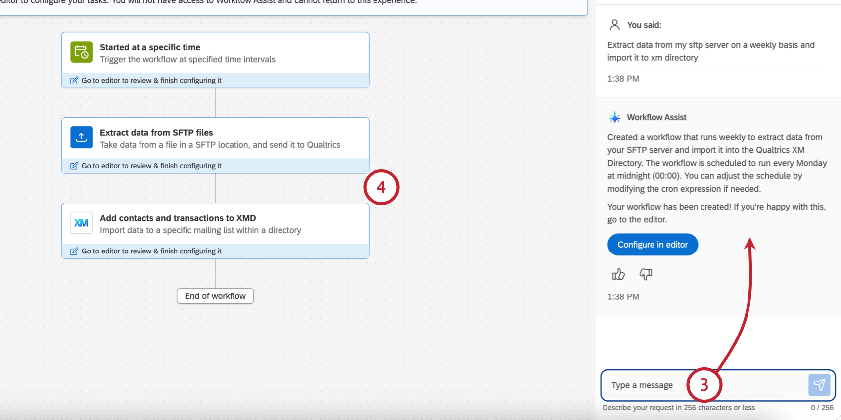 refining the prompt using the chat window, and then reviewing the generated workflow